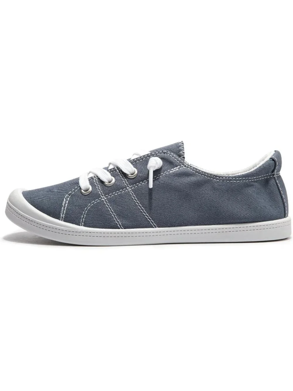 Women's Grayish Blue Canvas Low Top Classic Non Slip Rubber Outsole Flat Sneaker